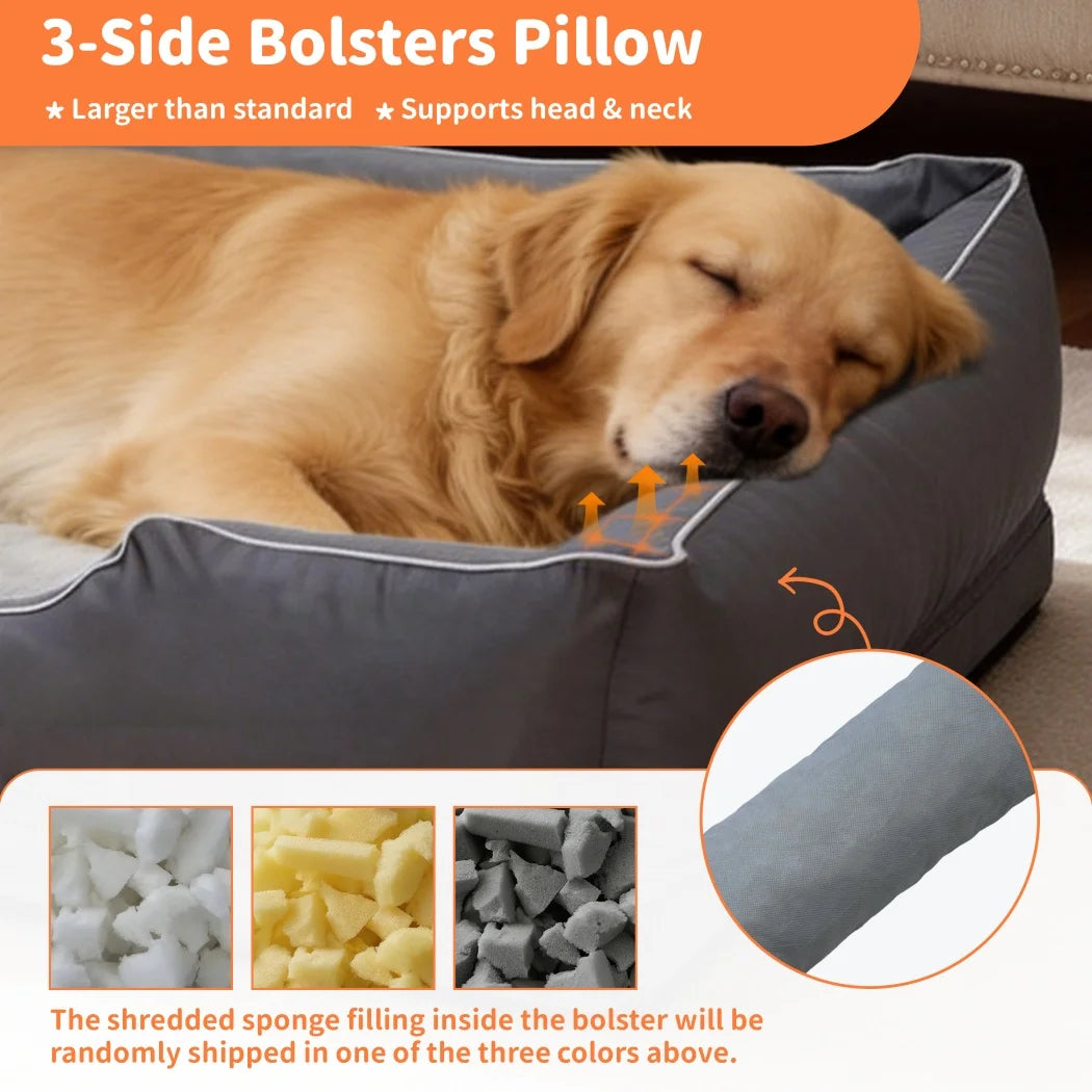 Jumbo Large Orthopedic Dog Bed Waterproof Pet Crate Couch Bolster Calming Nonslip Bottom