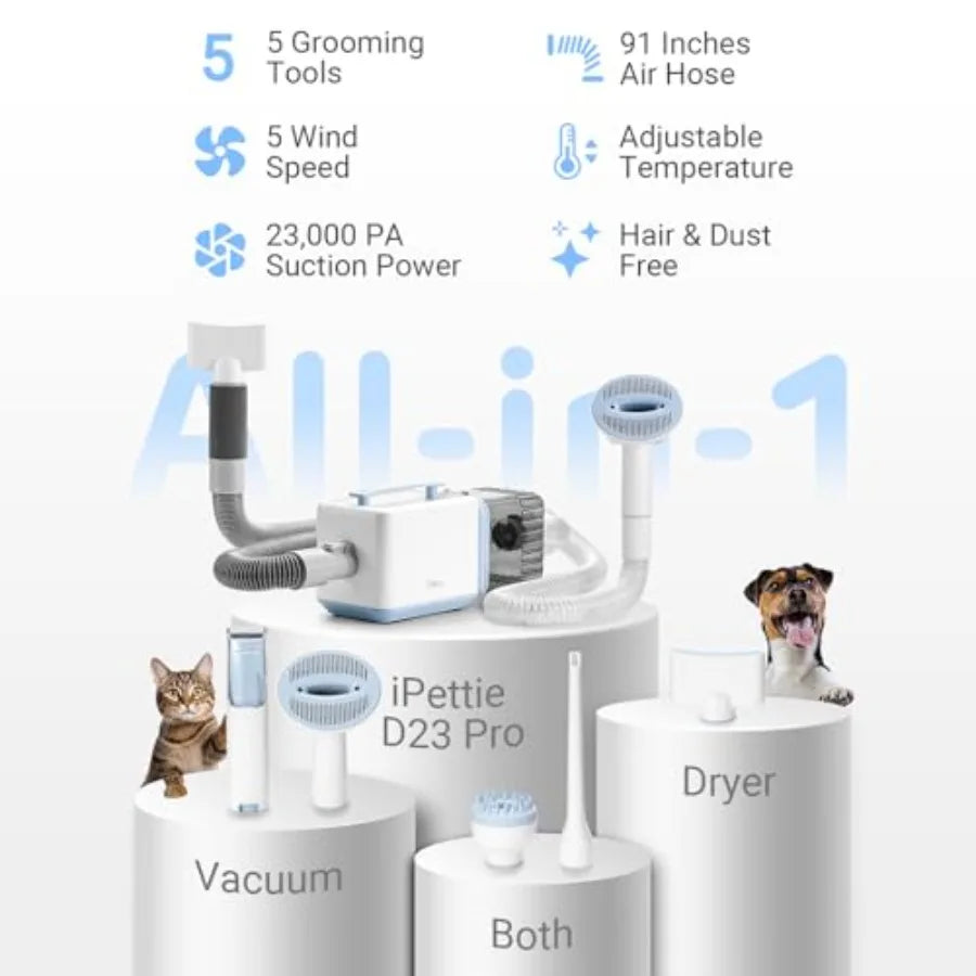 D23 Pro Pet Grooming Kit for Dogs: Vacuum Dog Brush and Dog Trimmer with 95F-140F Adjustable Temperature 23000 PA Suction Adjustments