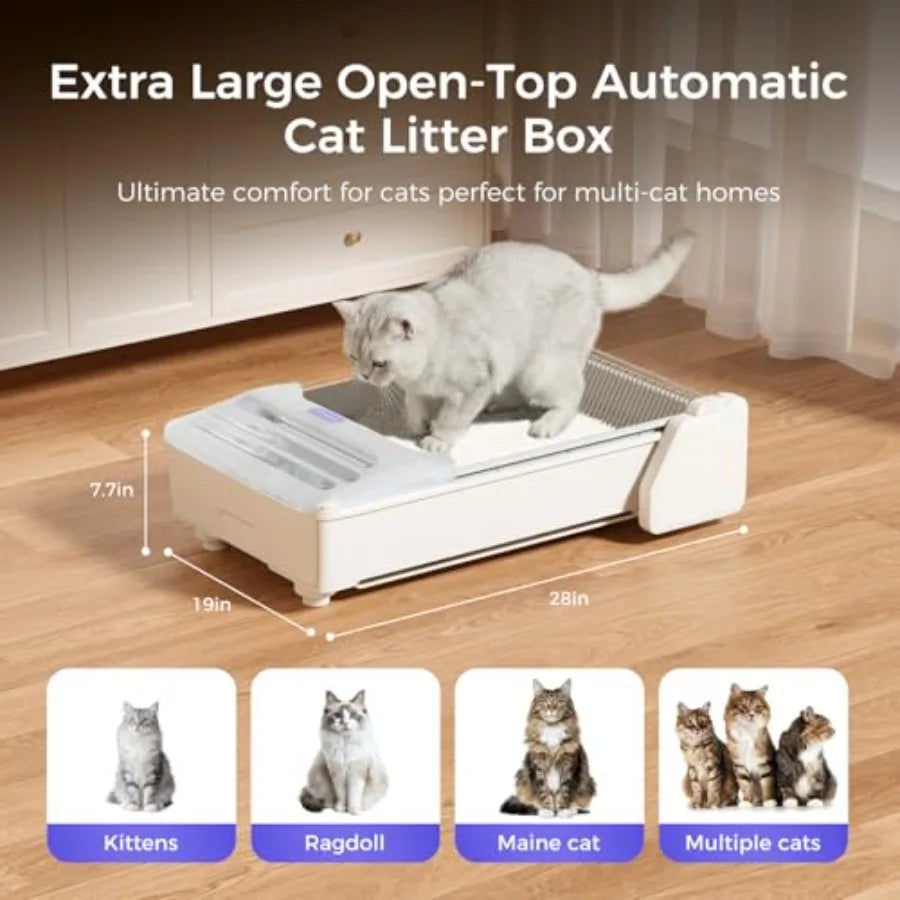Self Cleaning Litter Box, 2026 Upgraded Open-Top Automatic Cat Litter Box for Multiple Cats, Weight Sensors Safety Protection/App Control