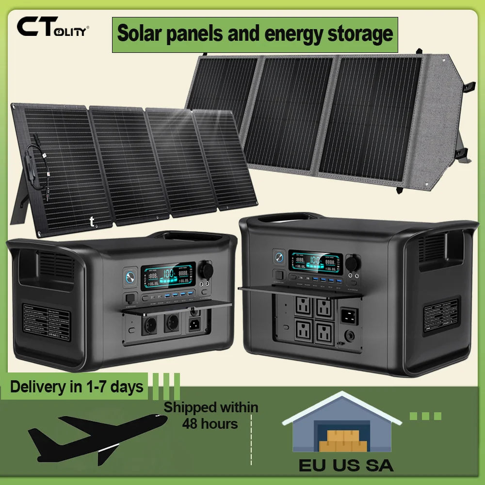 RV Camping AP1000 AP2000 1800W/2400W Solar Generator  Portable Mobile Power Station 200W Solar Panels Portable Foldable