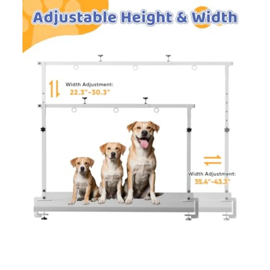Dog Grooming Arm with Clamp for Large Dog Adjustable Height to 33" and Width to 43" Pet Grooming Table Arm with 2 Loop Noose