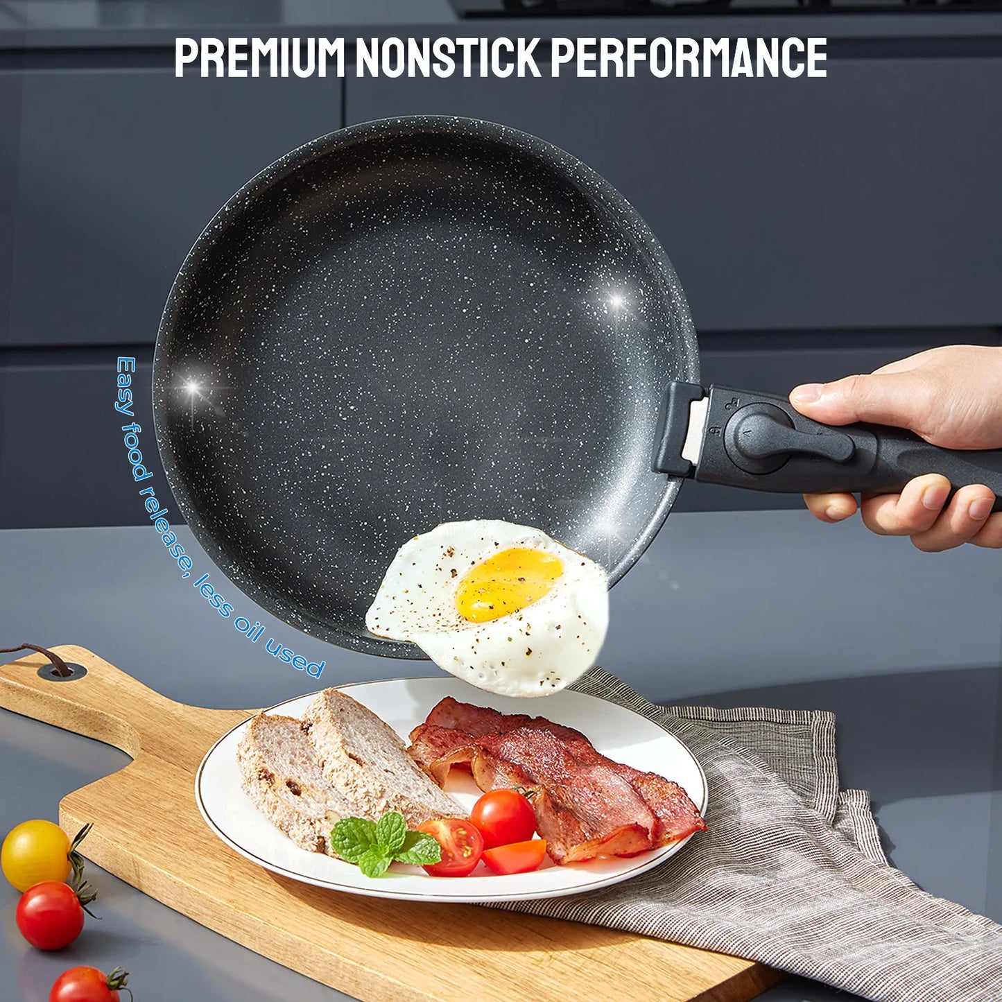 Induction Cookware Set 10 Pieces, Nonstick Pots and Pans Set with Removable Handles, for All Hobs, Stackable Design, Dishwasher-Safe
