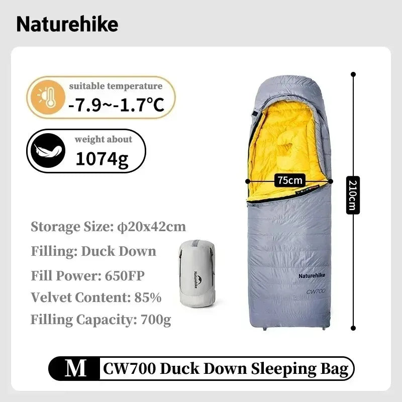 CW700 Sleeping Bag Ultralight Down Sleeping Bag for Adults Outdoor Winter Warm 650FP Duck Down Envelope Sleeping Bag