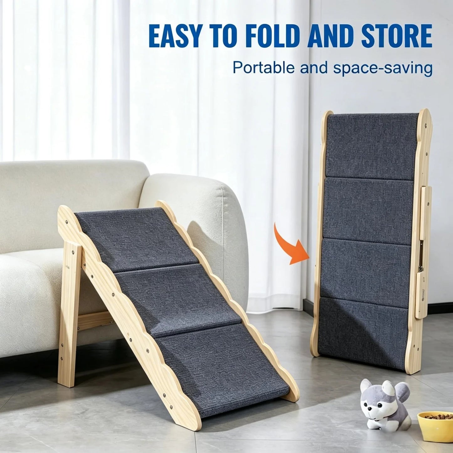 2-in-1 Collapsible Wooden Dog Stairs and Ramp for Bed, Couch, or Car – 3-Step /4-Step Anti-Slip Pet Ladder, Stable Indoor Dog Furniture, Supports Small to Large Dogs Up to 150 lbs