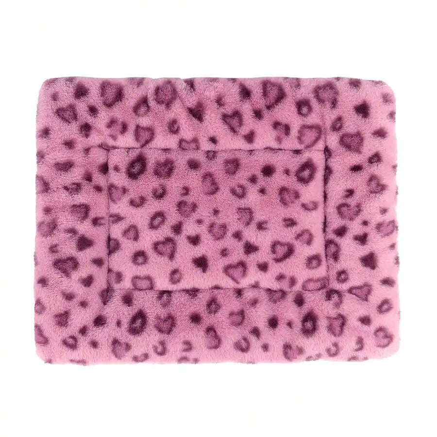 1pc Leopard Print Plush Pet Mat, Reversible Plush Pet Mat Ultra Soft Dog Cat Crate Mat Sleeping Cushion Pad Machine Washable