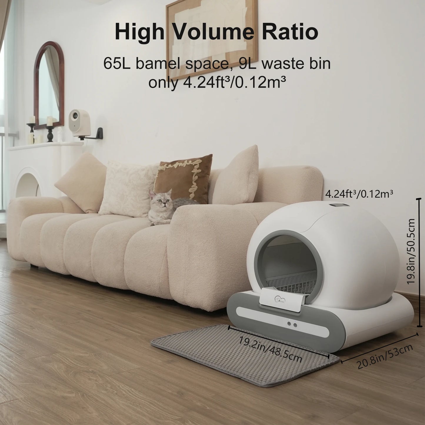 65L Self-Cleaning Cat Litter Box App Control, ONLY Supports 2.4G WiFi w/Litter Mat & Trash Bags, Fit for Tofu & Mixed Litter