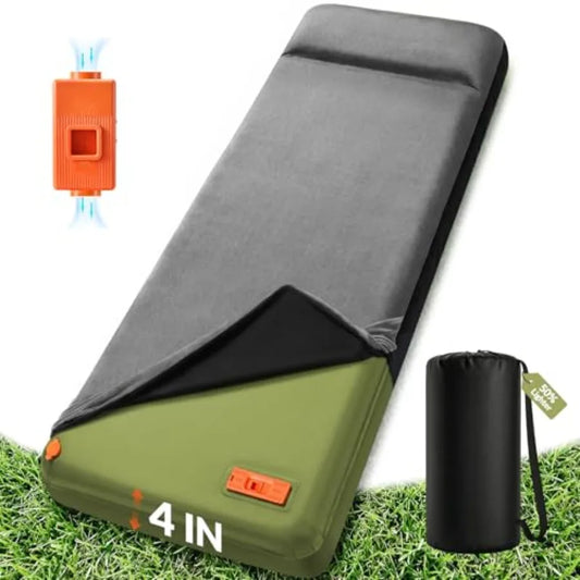Self Inflating Sleeping Pad with Electric Pump 4" Ultra-Thick Memory Foam Camping Pad 4 Season Camping Mattress Pad with Remova