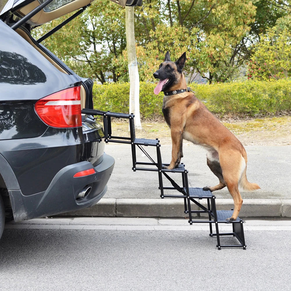 5 Steps Dog Car Ramp for Large Dog Support Up 150 Lbs Foldable Portable Dog Steps Pet Stair for High Beds Truck Car SUV