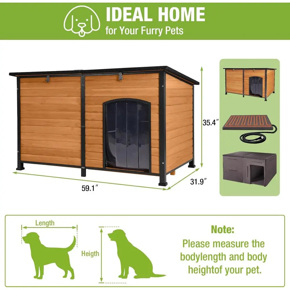 Extra Large Heated Dog House Insulated Dog Kennel Winter Shelter with Safe Thermostat-Controlled Heating Pad, Chew-Proof Metal Frame