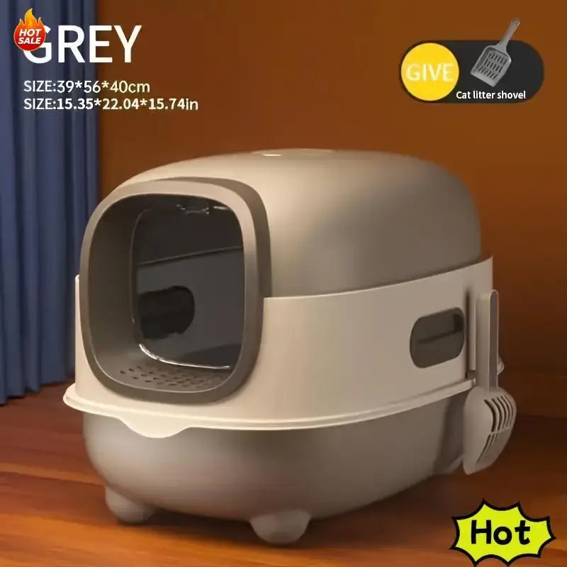 Spacious Covered Cat Litter Box Prevents Spills Easy to Clean with Scoop for Small to Medium Cats