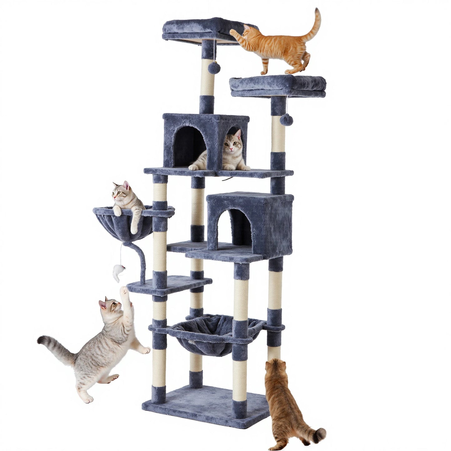 71 Inch Cat Climbing Tower Natural Sisal Scratching Posts, Multi-Level Cat Tree Tower with Condo Pet House for Indoor Cats