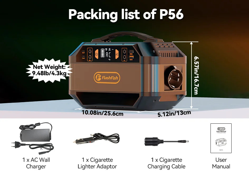 P56 Portable Power Station 330W Peak 600W AC Outlet 288.6Wh Solar Generator DC for Solar Panel Outdoor Power Drone