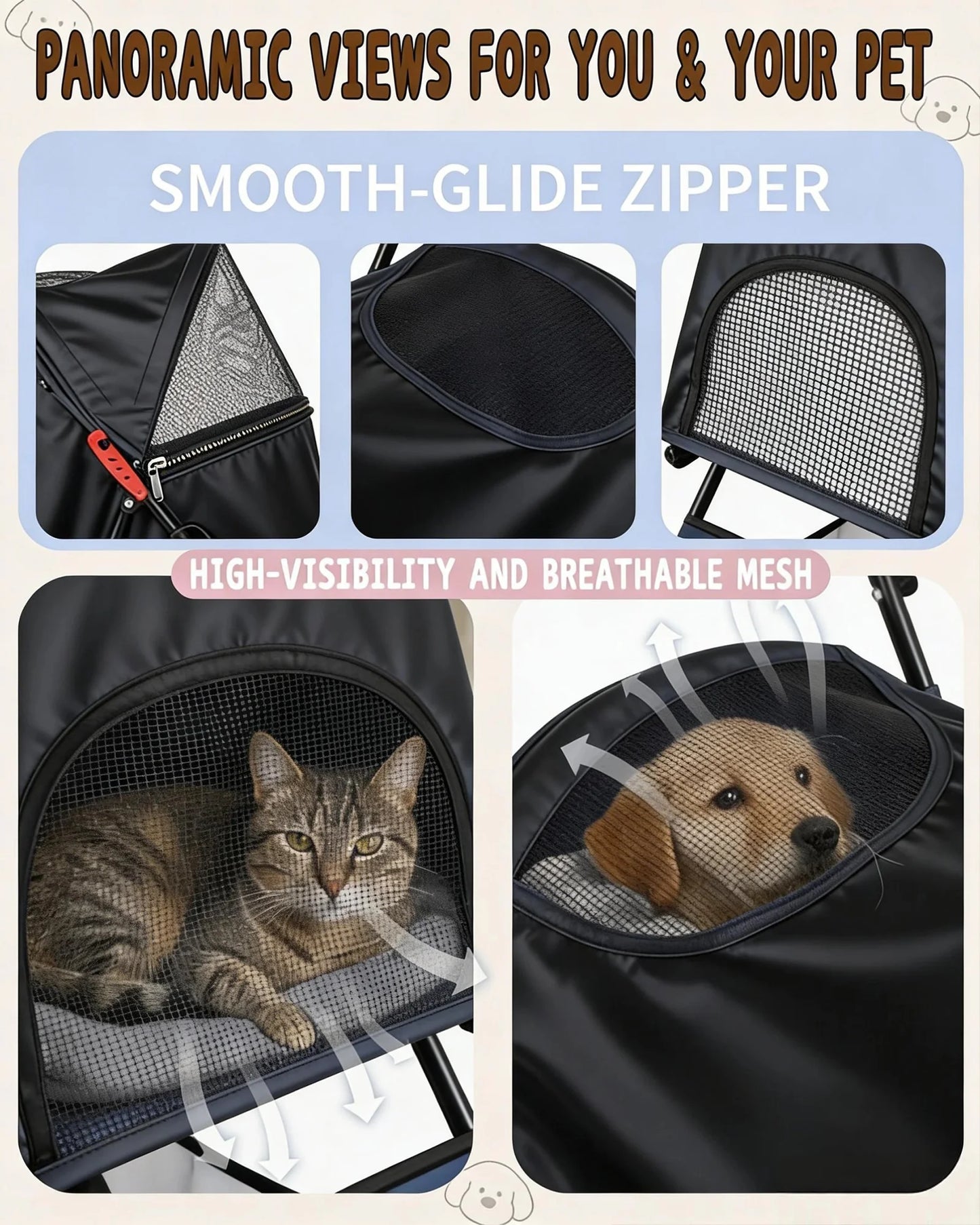 Lightweight Pet Stroller for Small Dogs Foldable 4 Wheel Dog Cat Stroller Portable Travel Pet Pram with Storage Basket