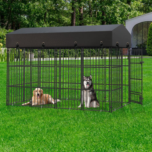 XS-L  Outdoor Dog Kennel with Roof Heavy Duty Metal Dog Crate Playpen for Medium Large Dogs Chicken Duck Enclosure Run