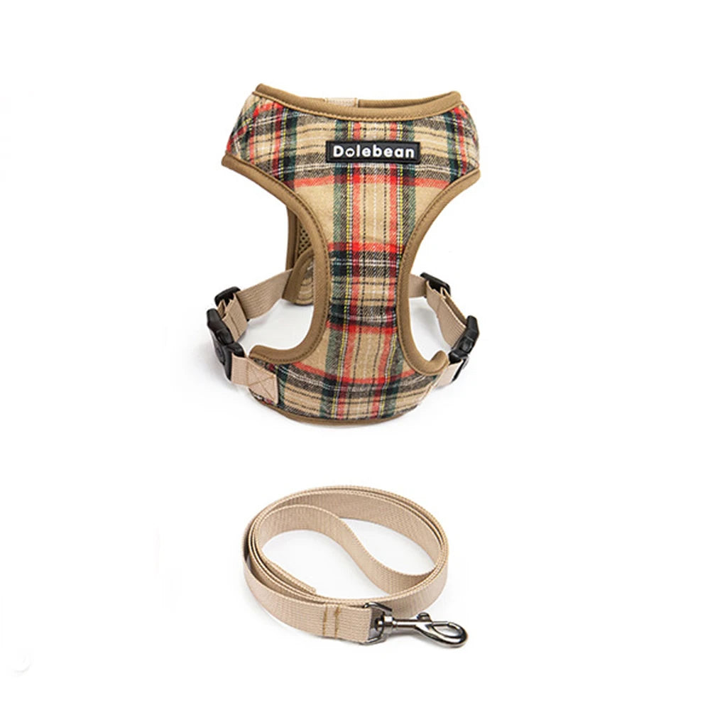 Plaid Pet Harness Leash Set for Small Dogs Adjustable Puppy Cat Harness Vest French Bulldog Chihuahua Pug Outdoor Collar