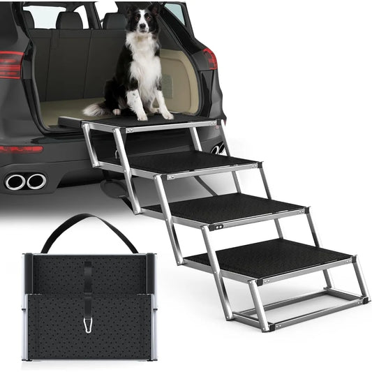 Extra Wide Dog Stairs for Large Dogs, Foldable Dog Ramp for Car With Non-Slip Surface, Dog Stairs for Cars, High Beds, Truck, SUVs