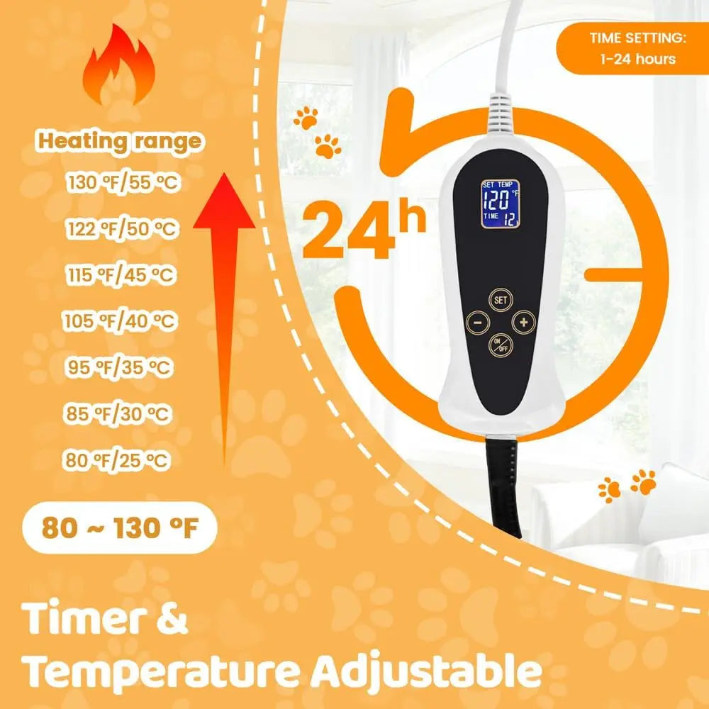 Adjustable Timer Pet Heating Pad for Cats and Dogs, Waterproof Electric Warming Mat with Chew-Resistant Cord