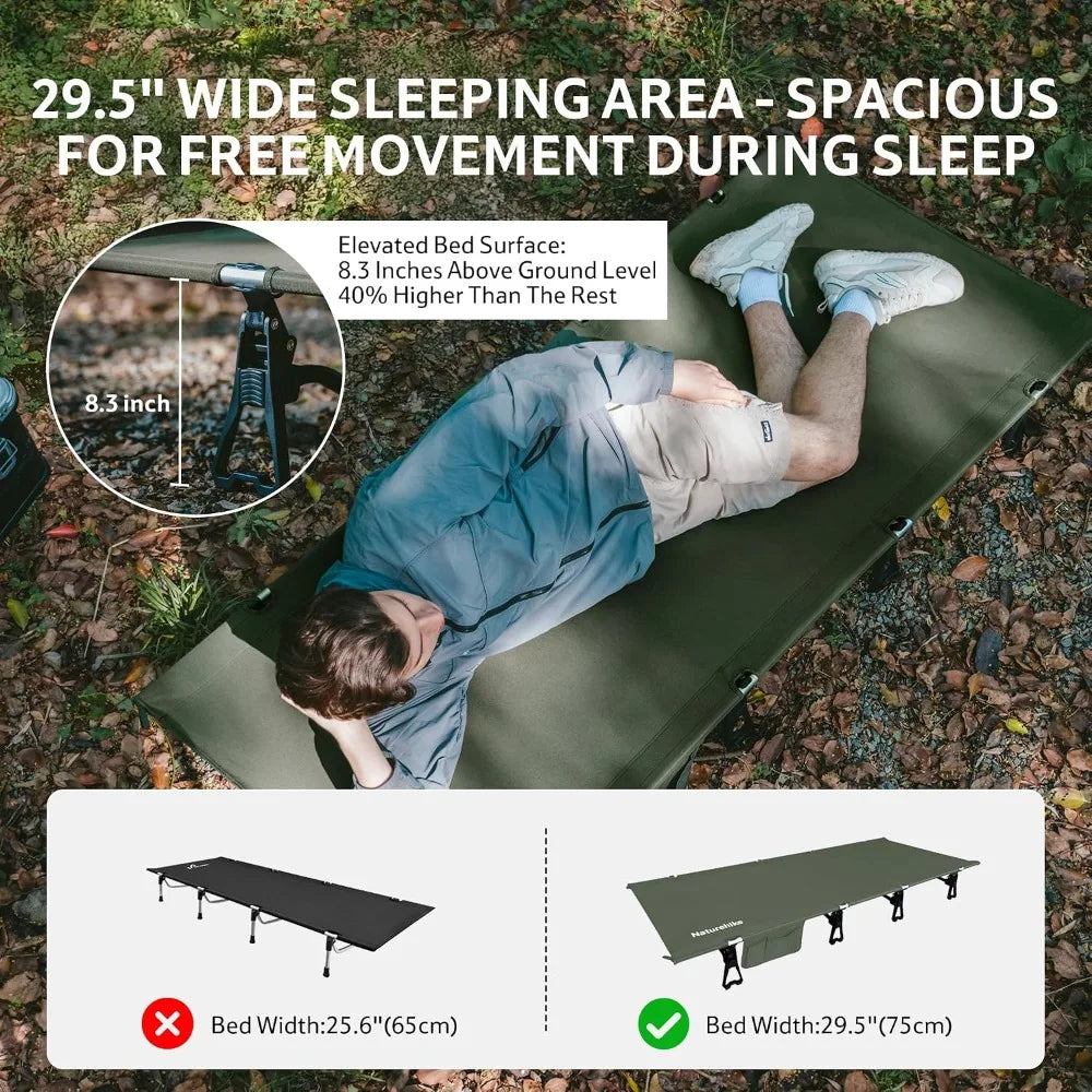 Extra Wide Camping Cot 29.5in, Folding Lightweight Bed for Adults, Portable Sleeping Cot for Outdoor Travel Backpacking