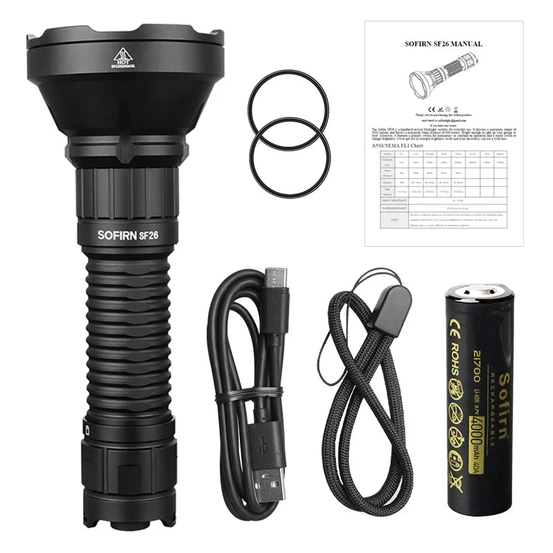 SF26 2000lm SFT40 LED 6000K Tactical Flashlight Type-C Rechargeable Portable Powerful 21700 Torch Camping EDC Flashlight