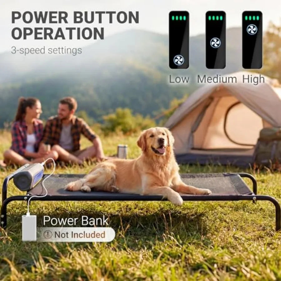 Elevated Outdoor Dog Bed with Fan - Cooling Dog Bed for Dogs Waterproof Cot Easy to Assemble 3 Wind Speed Raised Dog Bed