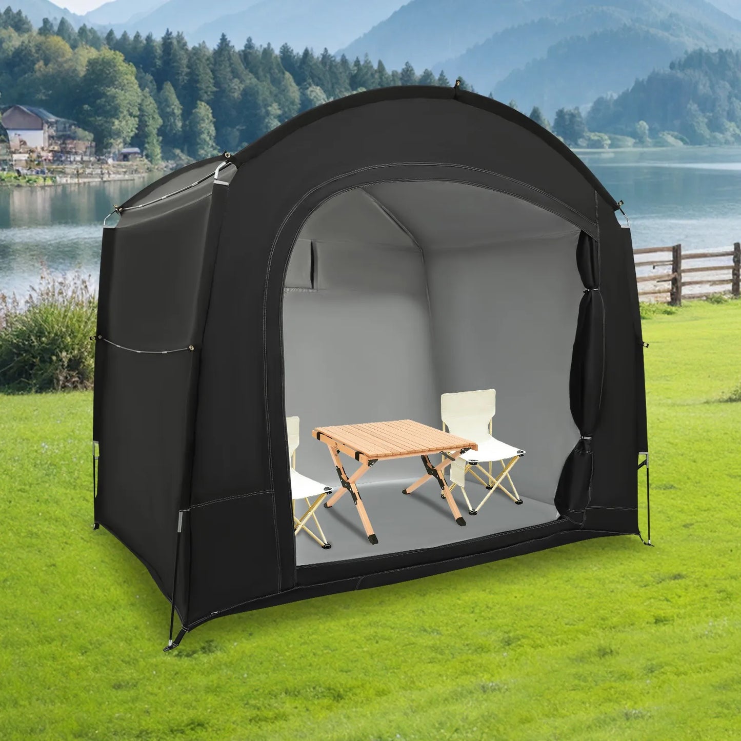 210D Oxford Cloth Bike Storage Tent Waterproof UV Protection Outdoor Bicycle Shelter for 3-4 Bikes Portable Storage Shed