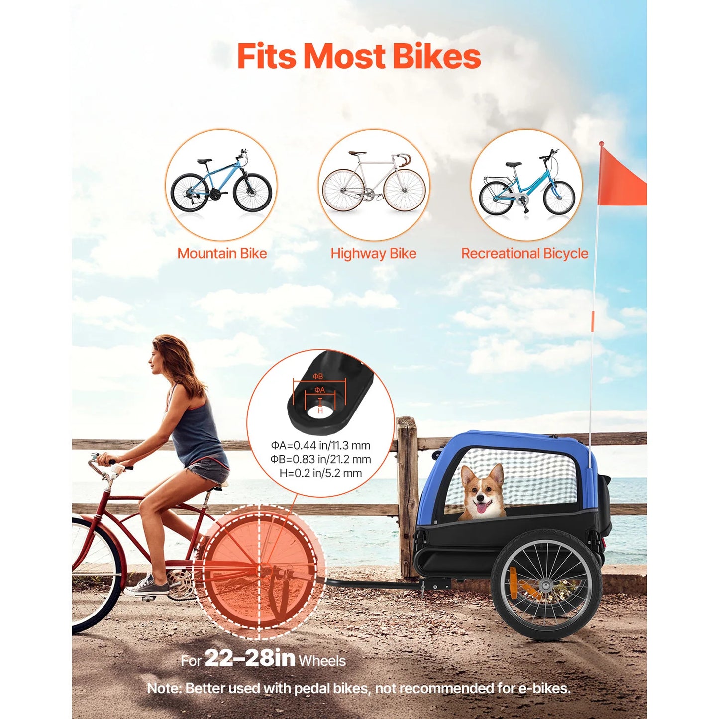 66/88 lbs Dog Bike Trailer Easy Folding Frame Pet Cart Bicycle Carrier with Coupler & Reflector for Small & Medium Dogs