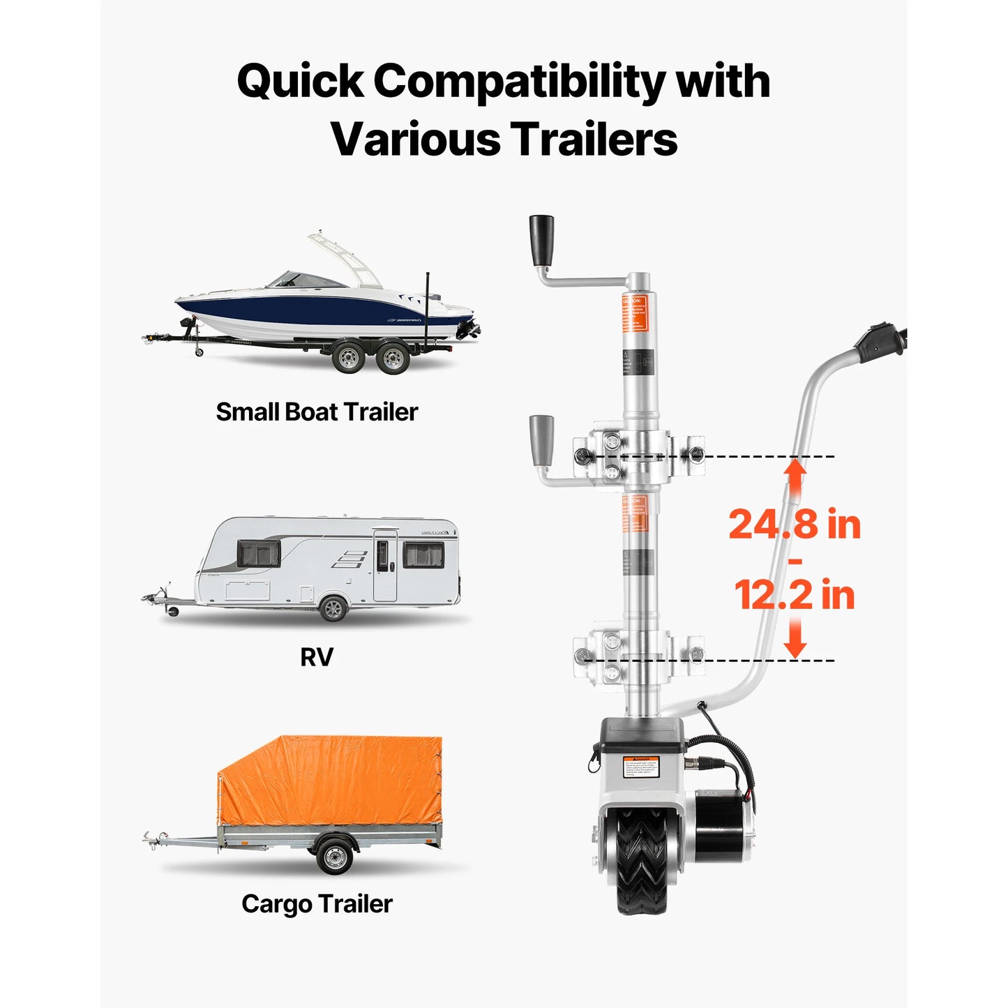 Electric Trailer Dolly 5500lbs 380W 12V Motorized Jockey Wheel with 23ft/min Moving Speed for Caravan Boat Moving