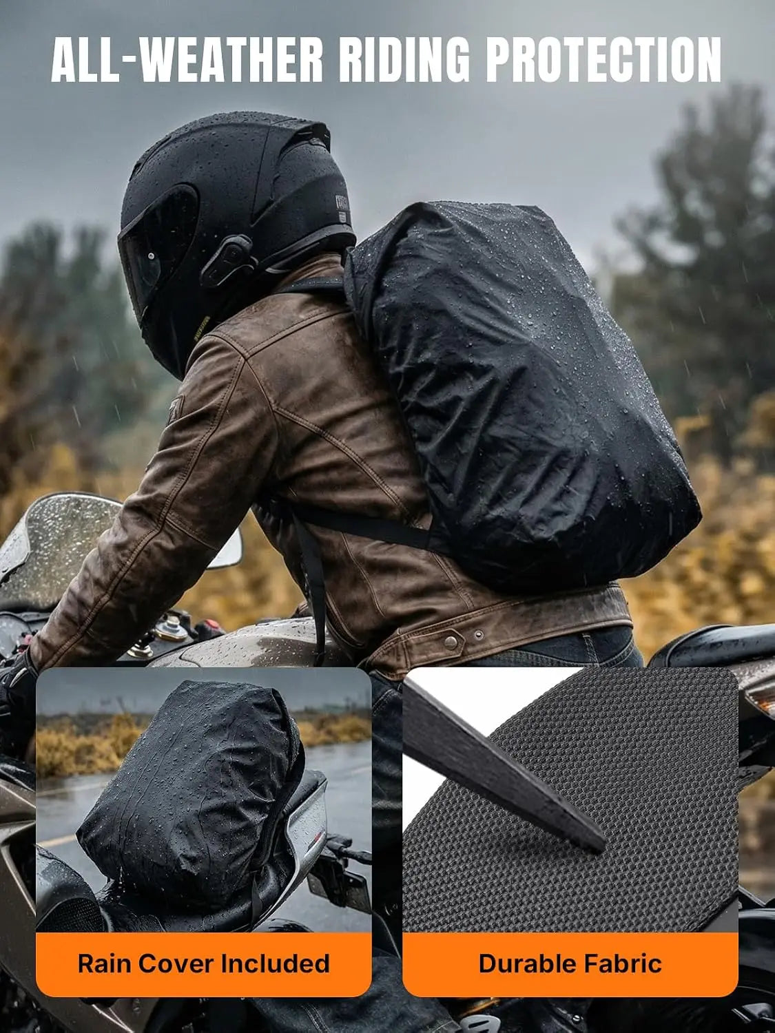 1800D Water-Resistant Laptop Backpack for Motorcycle, Travel, Cycling, Work, Sport, Hiking, Gym, Black