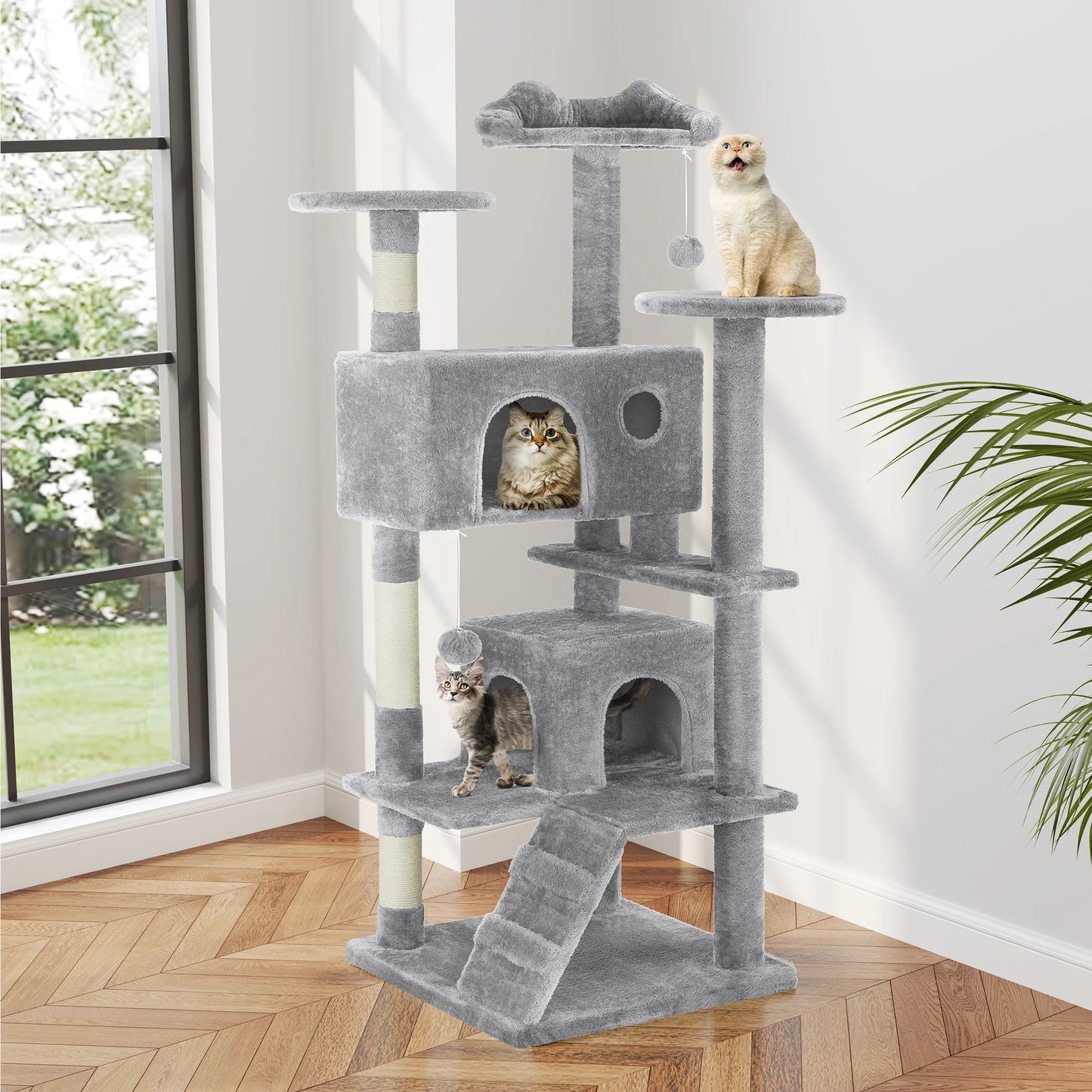 54" Indoor Cat Tree Tower Multi-Level with Sisal Scratching Post Round Platform Condo with Climbing Ladder Toys For Home