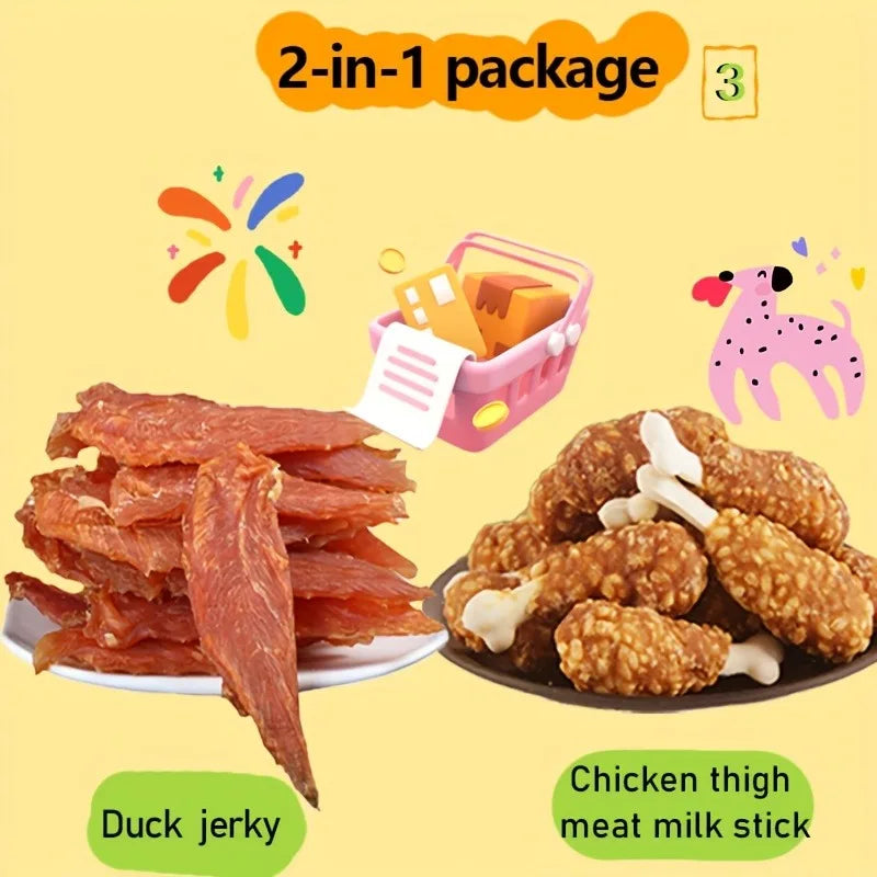 1-1.2lb Mixed Flavor Series, Cheese Duck Jerkey, Chicken Milk Jerkey, Duck Jerkey, Easily Digestible, Dog Chews Long Lasting, And High Protein, Low Fat, Perfect Training Reward Snack for Small, Medium And Large Dogs