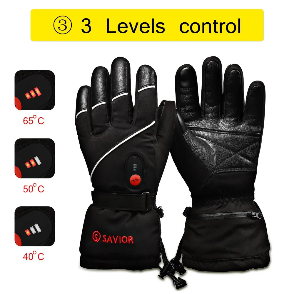 Winter Heated Gloves for Women, Electric Heating Ski Gloves Men Leather Glove for Sports Rechargeable Battery Thermal