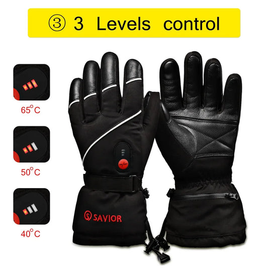 Winter Heated Gloves for Women, Electric Heating Ski Gloves Men Leather Glove for Sports Rechargeable Battery Thermal