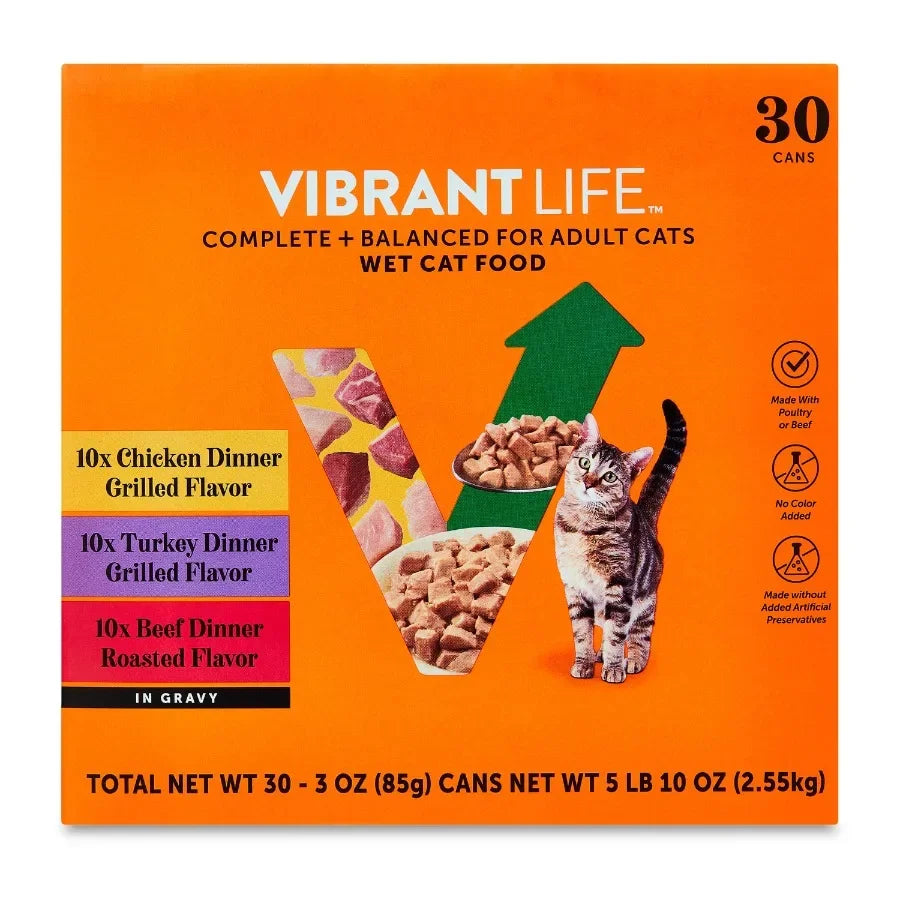 Variety Pack Grilled and Roasted Flavor in Gravy Wet Cat Food, 3 oz Cans, 30 Count