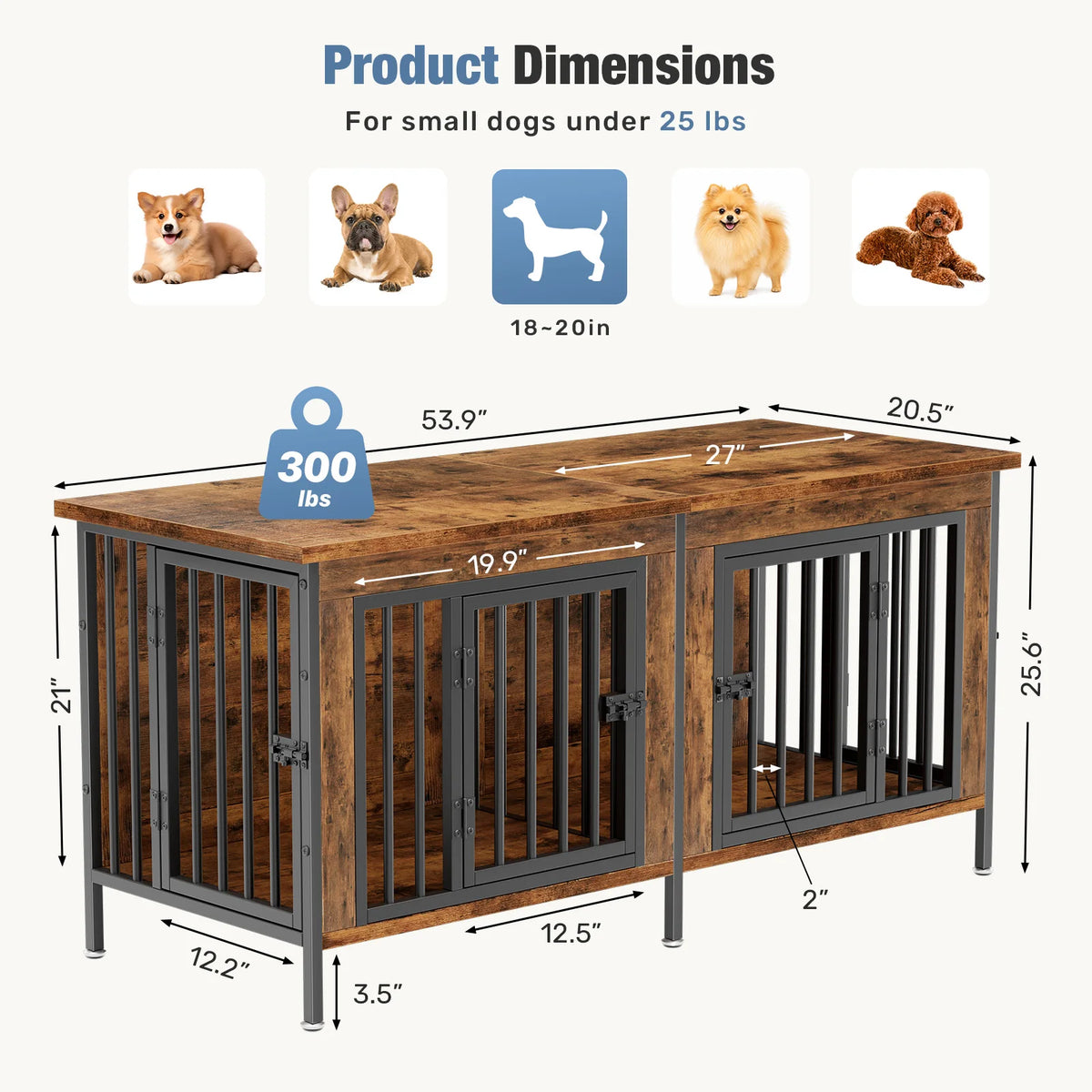 54-Inch Double Door Wooden Dog Cage with Divider Heavy-Duty Extra Large Pet Kennel for Indoor Outdoor Dog Kennel Furniture
