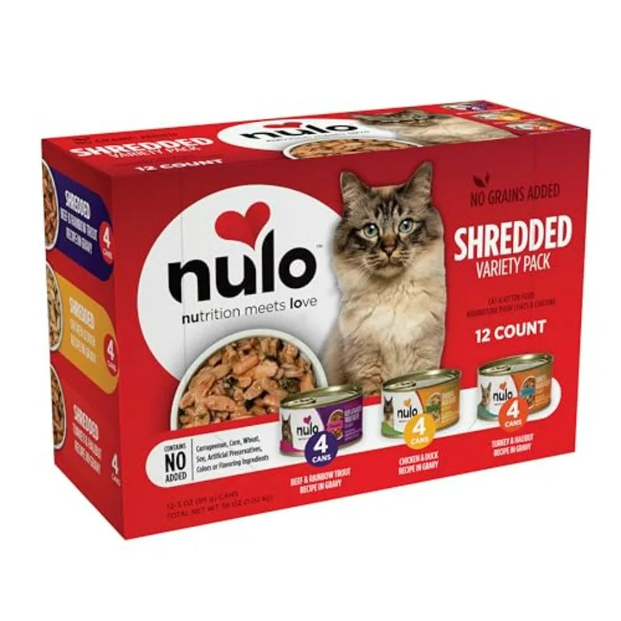 Variety Flavors Grain-Free Shredded Wet Canned Cat Food, 3 Ounce Pack of 12