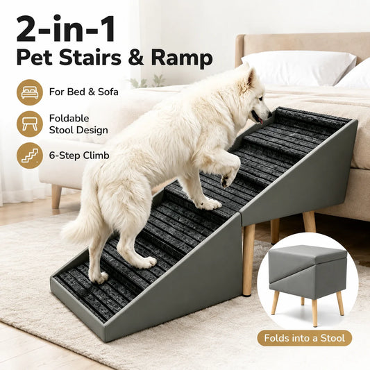 6 Step Dog Stairs Pet Ramp for Bed and Sofa Foldable Ottoman Non-Slip Steps for Small, Medium, Large Dogs Indoor Furniture Access