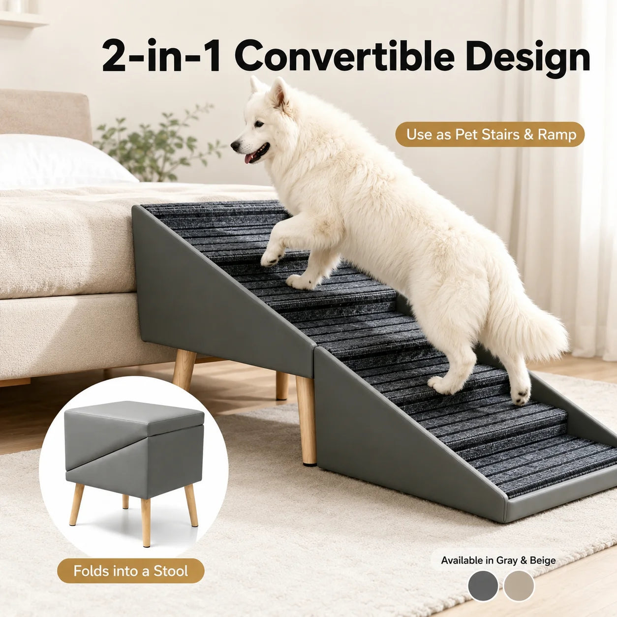 6 Step Dog Stairs Pet Ramp for Bed and Sofa Foldable Ottoman Non-Slip Steps for Small, Medium, Large Dogs Indoor Furniture Access