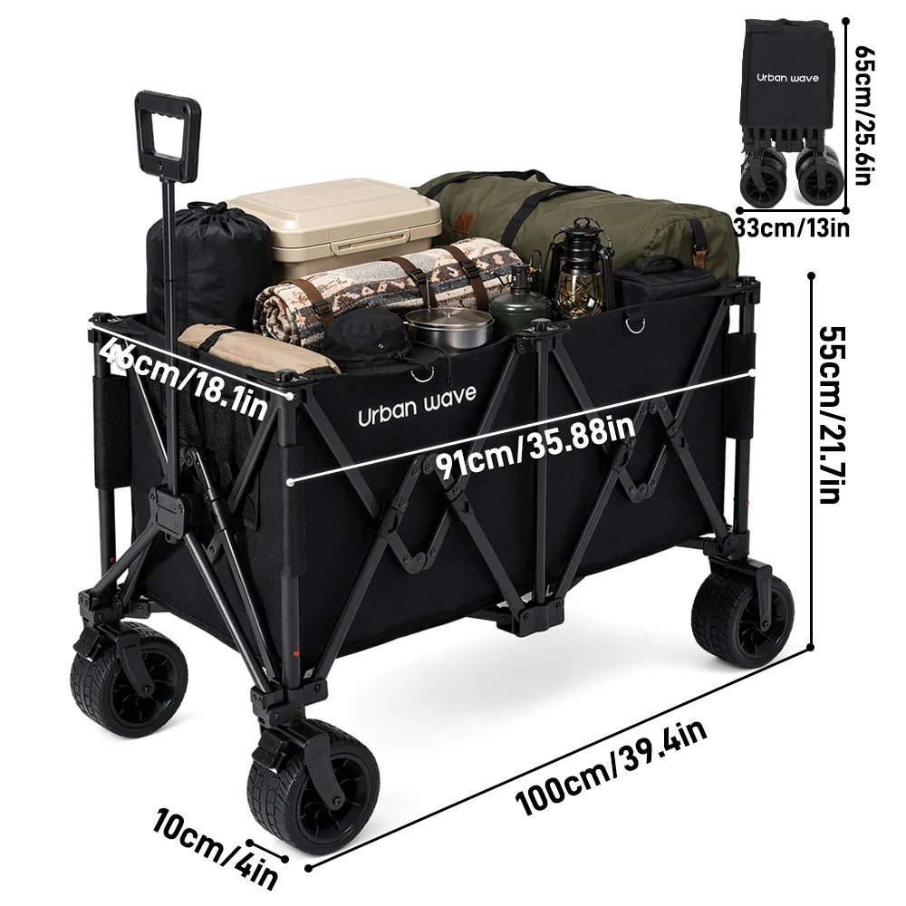 Heavy-Duty Folding Beach Cart - 680 LBS Capacity, LargeAll-Terrain Sand Wheels, Cup Holder, 360° Maneuverability -Ideal for Camping, Gardening, Outdoor Sports Equipment Transport