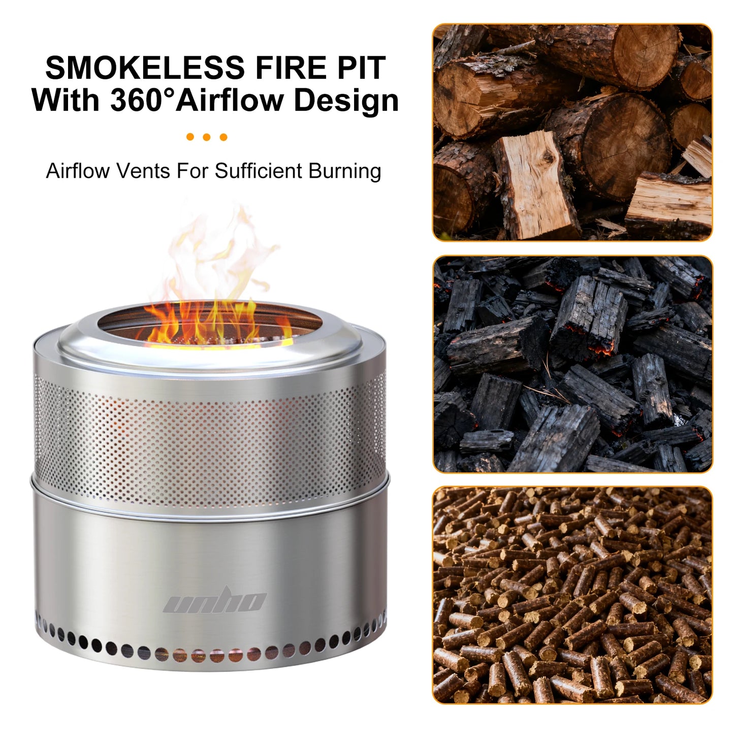Wood Burning Firepit, Large Stainless Steel Smokeless Fire Pit with Carry Bag, Outdoor Camping Firewood Burner Stove