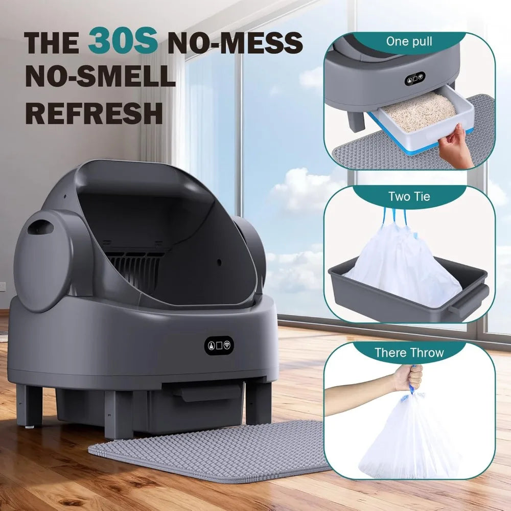 Automatic Litter Box, Open Top Large Self-Cleaning Cat Litter Box for Multi Cats, APP Control & Multiple Safety, Customized
