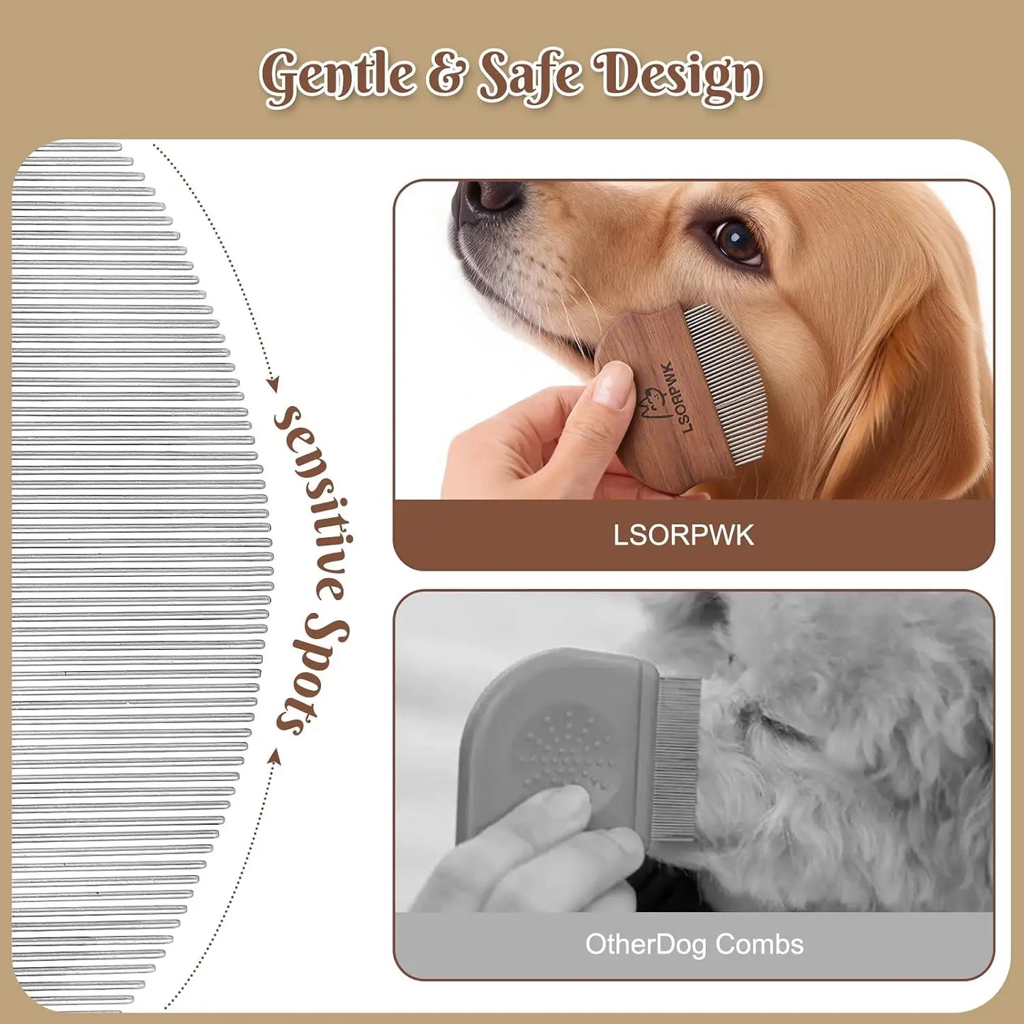 Wooden Eye Comb for Dogs & Cats, Gentle Tear Stain Remover, Rounded Tips, Flea Comb for Small Pets