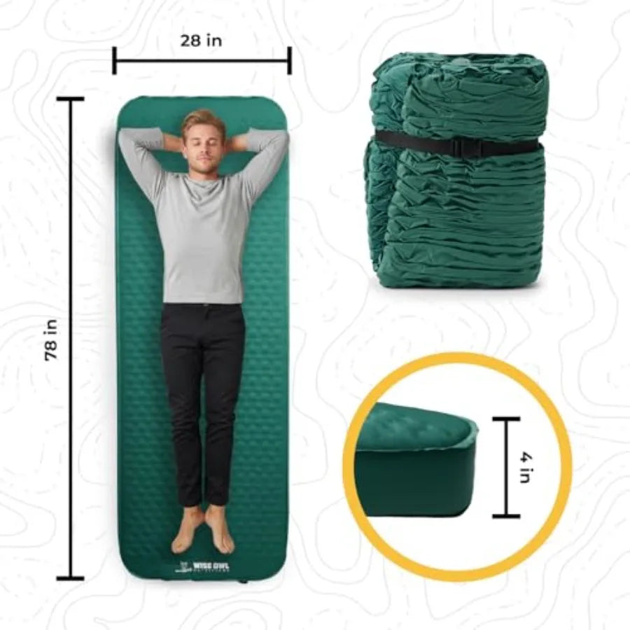 Self Inflating Sleeping Pad with Electric Pump 4" Camping Air Mattress Pad with Foam for Adults Camp Mat for Tent SUV and Road