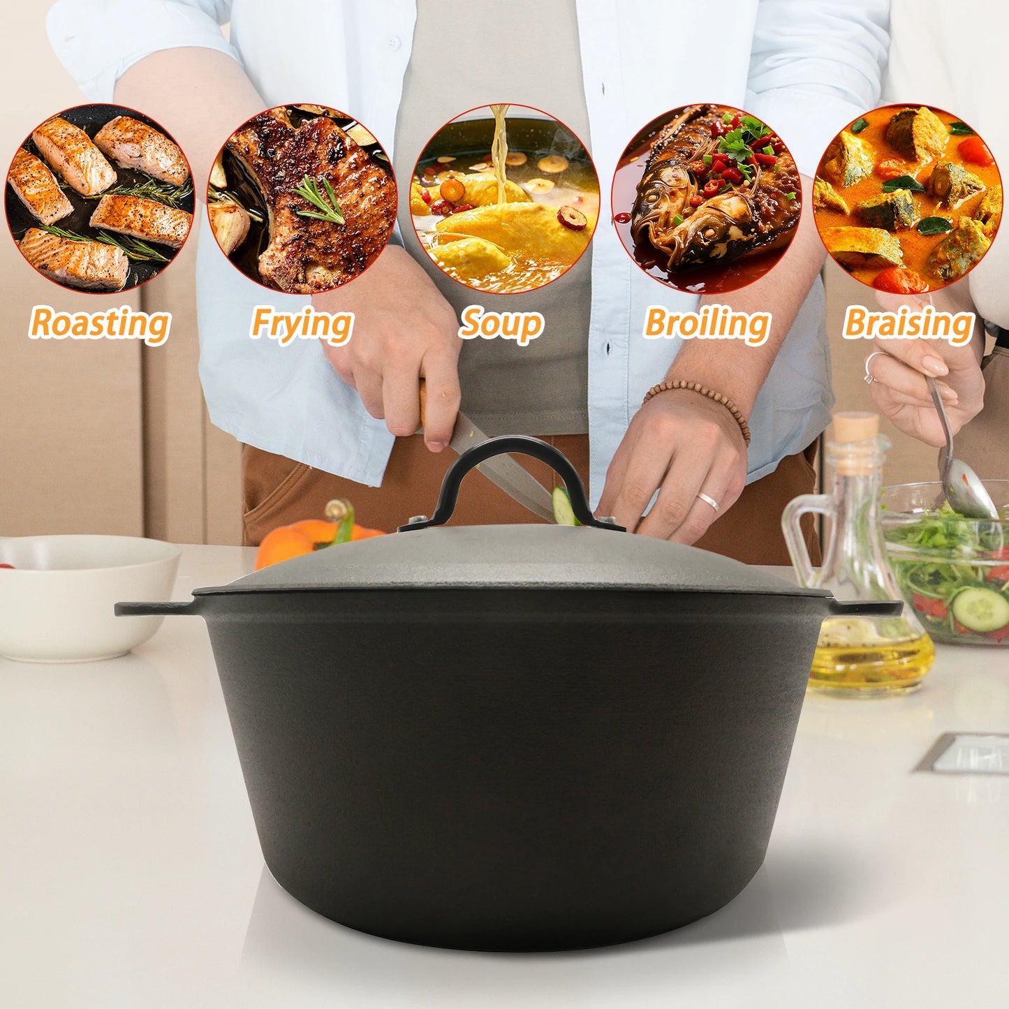 5.2 Qt Lightweight Cast Iron Dutch Oven With Lid, Honeycomb Base Nonstick Pot, Induction Compatible BPA-Free for Home Cooking Camping Bread Baking
