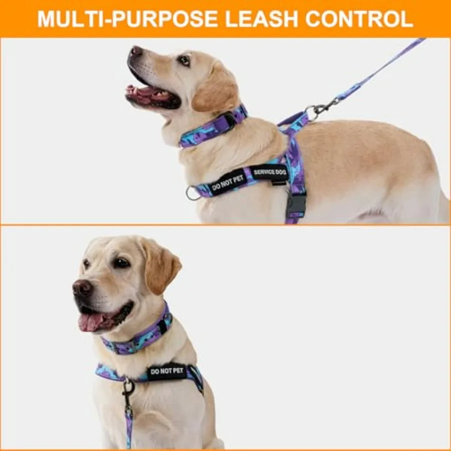 No Pull Dog Harness, Heavy Duty Collar and Leash Set-Leash with Double Handle and Car Seatbelt Clip-Easy Control for Walking