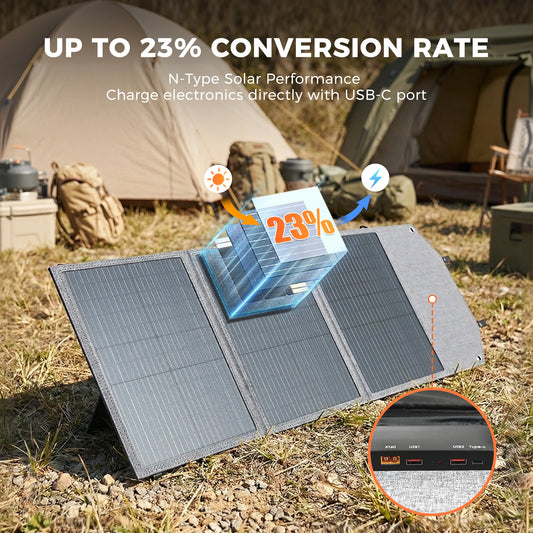 400W 200W 100W Portable Solar Panel, Foldable Solar Power System for Solar Generator, Camping, RV Travel, 23% High Efficiency