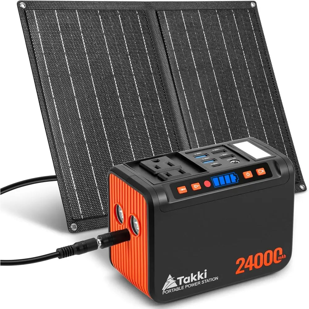 Portable 120W Solar Generator, 21W Solar Panel, 88.8Wh Power Bank with 110V AC Outlet for Camping and Emergency Use