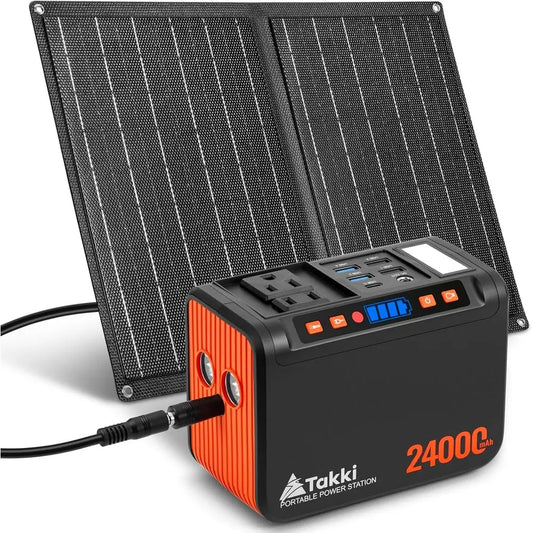 Portable 120W Solar Generator, 21W Solar Panel, 88.8Wh Power Bank with 110V AC Outlet for Camping and Emergency Use