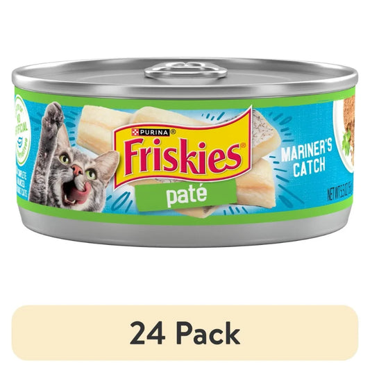 24 Pack Mariner's Catch, Fish Flavor Pate Wet Cat Food, 5.5 oz Can