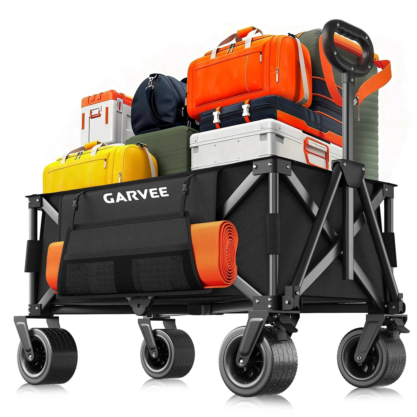 Outdoor Camping Cart with 8 Inch Wheels/Adjustable Handle 600D Oxford Cloth Foldable All Terrain Trolley Wagon for Picnic Garden