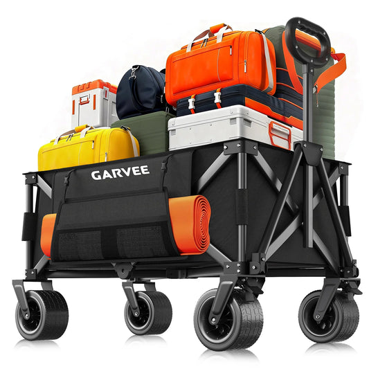 Outdoor Camping Cart with 8 Inch Wheels/ Adjustable Handle 600D Oxford Cloth Foldable All Terrain Trolley Wagon for Picnic Garden